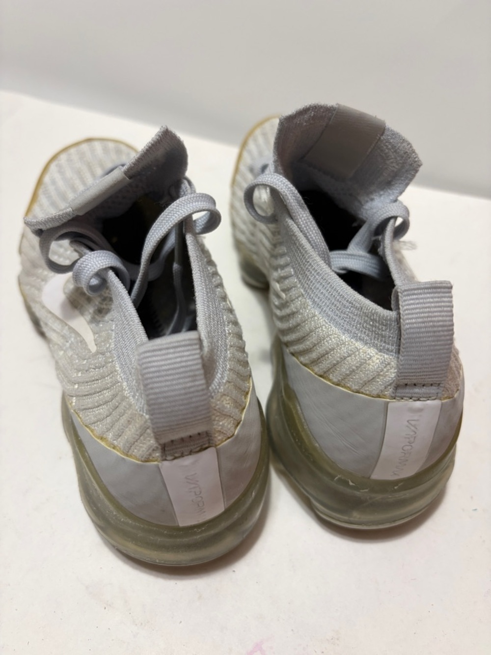 Nike VaporMax Knit Sneakers in Light Grey with Yellow Trim Sz 6 Women - Picture 6 of 11
